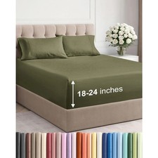 Luxury Extra Deep Queen Sheet Set - 4 Piece Breathable Cooling - Sage Green
