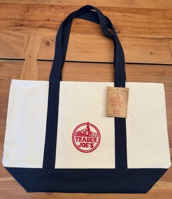 Trader Joe s Large Reusable Canvas Tote Bag   Navy Blue Handles | NEW WITH TAG