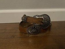 Circle Y of Yoakum Brown Leather Metal Concho Belt Cowgirl Western - Women's 32