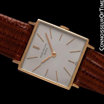 1960er PATEK PHILIPPE Gondolo Herrenuhr 18K Roségold   Lederarmband