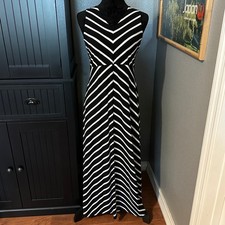 Talbots Maxi Dress Womens SP Small Petite Black White Chevron Stripe Sleeveless