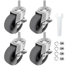 WHARSTM Caster Wheels, 3" Locking Swivel Stem Casters Set of 4, 3/8"-16 x 1