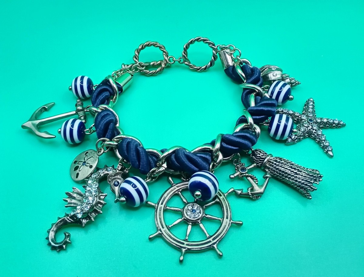 Gold Tone And Navy Blue Nautical Theme Chucky Charm Bracelet | eBay