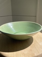 Stunning Glazed Celadon/Jade Green Colored Ceramic Medium Serving/Fruit Bowl