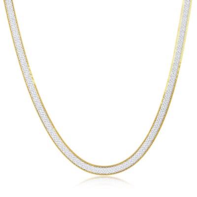 Sterling Silver 4mm Reversible Herringbone Chain Two-Tone