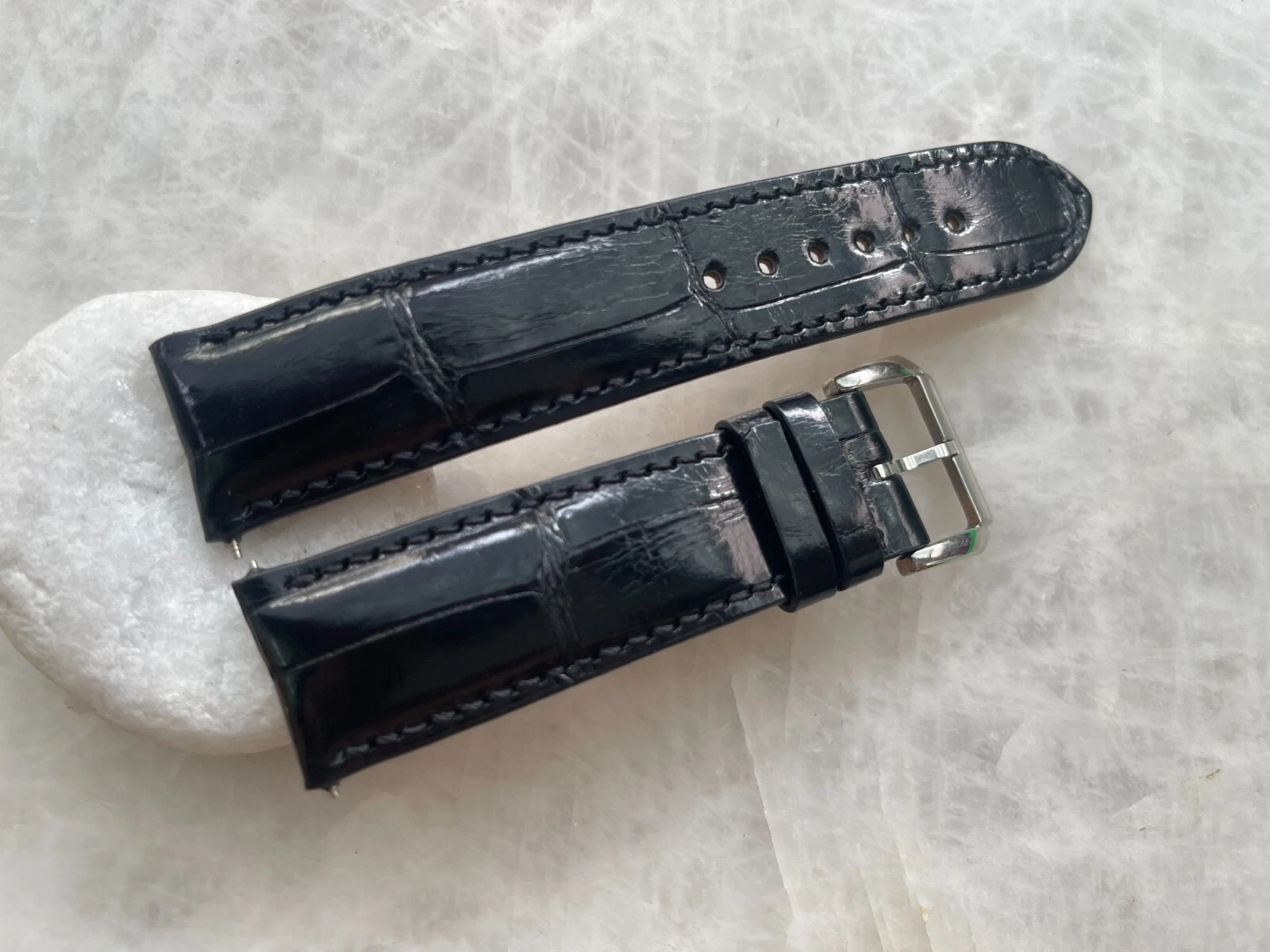 22mm/20mm Black Alligator Crocodile Embossed Leather Watch Strap Band