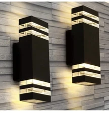 Pair Lanfu Black 12W Led Wall Sconce Waterproof Porch Lights 