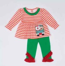 New Girls Boutique Santa Reindeer Pants Set Size 2T Stripe Embroidered Christmas