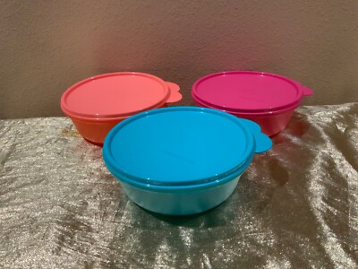 New Tupperware Bright Stackable Bright Colors Individual Modular Bowl Set of 3