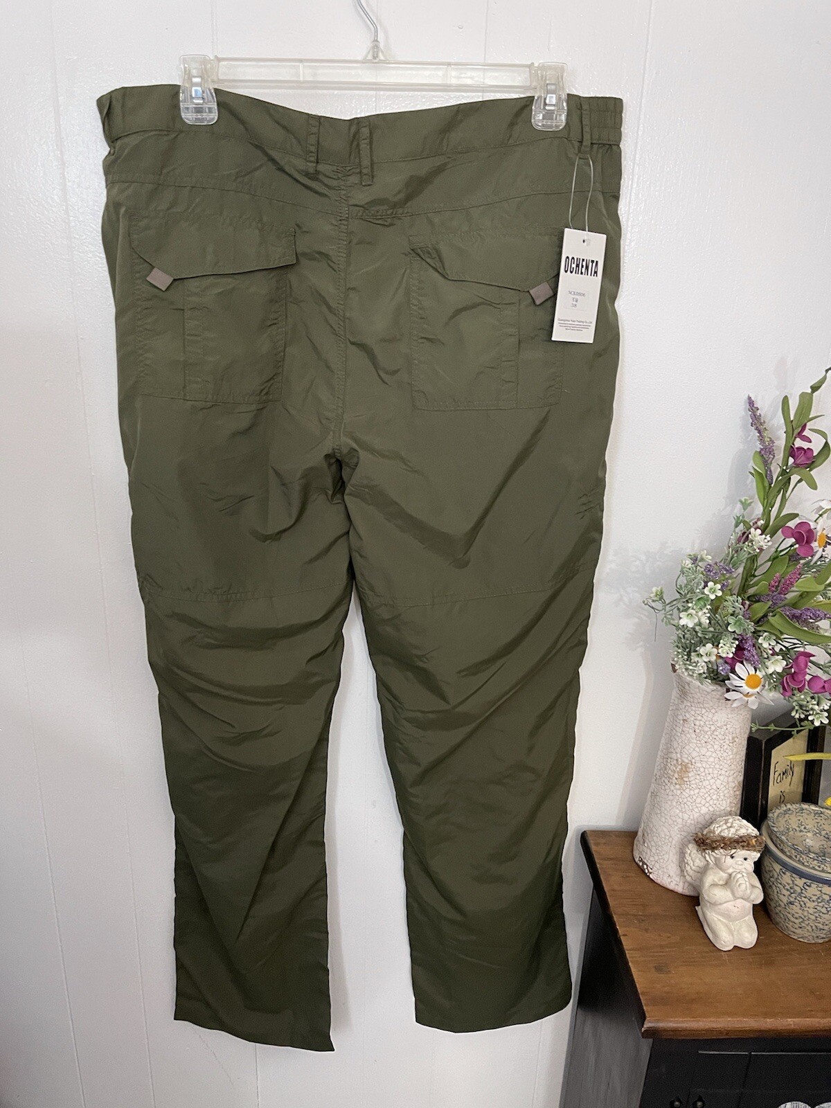 Ochenta 38 Green Nylon Quick Dry Cargo Pants Pockets Mens NWT