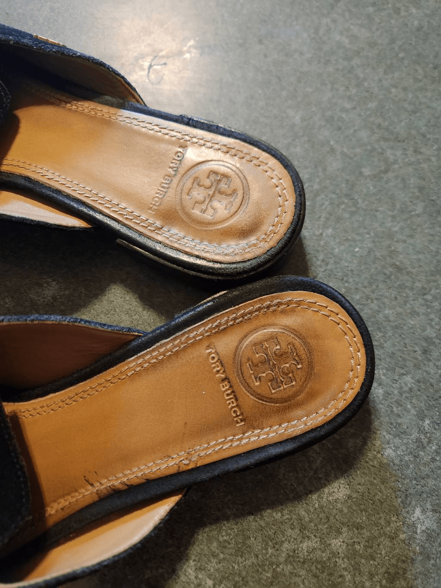 Tory Burch Carlotta” black suede mules size