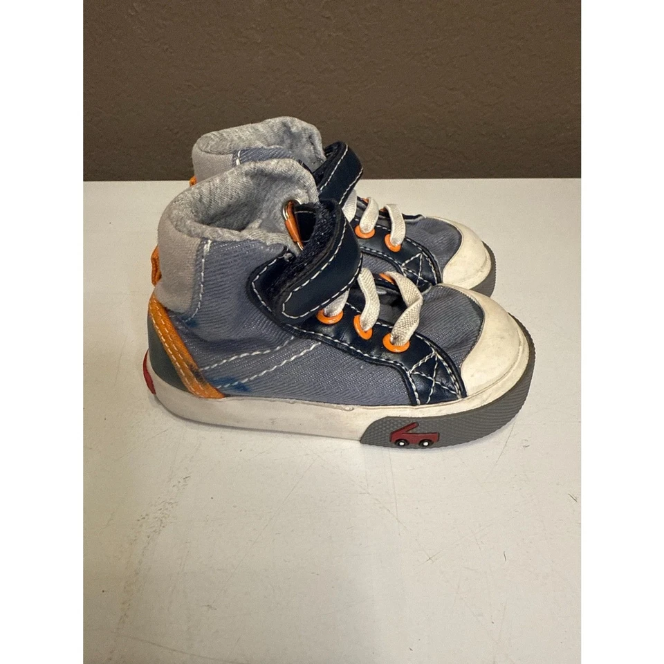 See Kai Run High Top Sneakers Toddler 4 Blue Orange - Image 2 of 4
