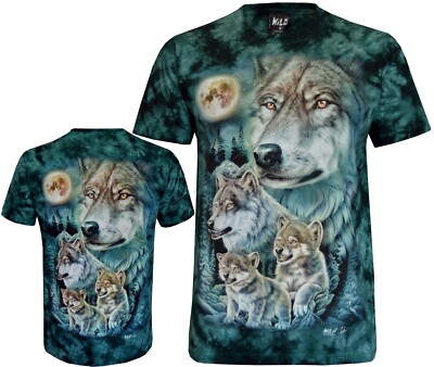 Tie Dye T-Shirt Wolf Pack Wölfe und Welpen Wald Vollmond Glow in Dark von Wild