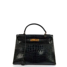 Hermes Kelly 32 In Black, Crocodile Niloticus Shiny Skin