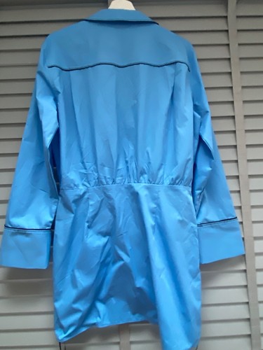ZARA Blue Trench Coat Short Dress Medium Ladies Shirt Style Deep V-Neck - Picture 9 of 10