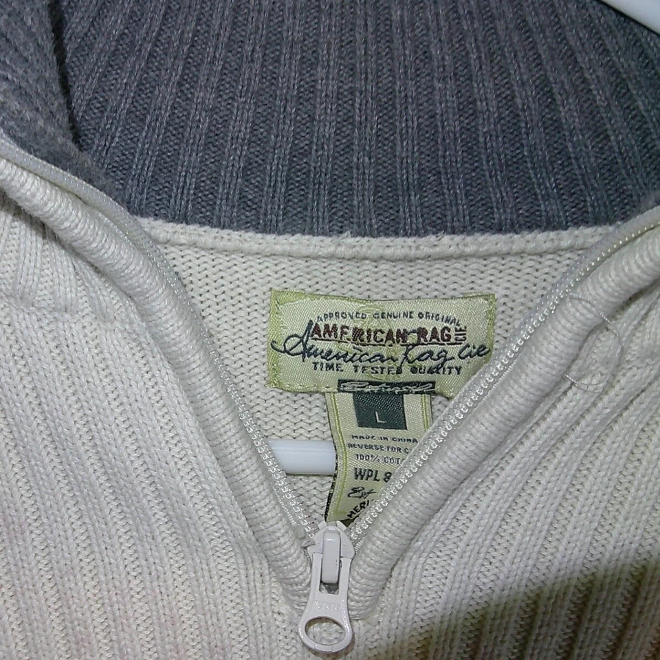 American Rag Half Zip Sweater Mock Neck Ribbed Knit Pullover Gray Trim L - Image 3 of 3