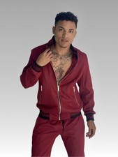 Men's Manzini Burgundy  Black Mesh Casual Tracksuits Outfits Sets NWT