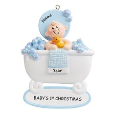Personalized Baby's First Christmas Ornament Baby Boy in Tub Gift