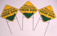 3 PLEASE CLEAN UP AFTER YOUR DOG 8X8 Plastic Coroplast Signs w/Stake Diamond y