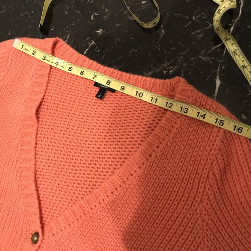 Talbots L Salmon Orange Wool Alpaca Blend Cardigan Cable Sweater Hand Knit #129 - Picture 5 of 11
