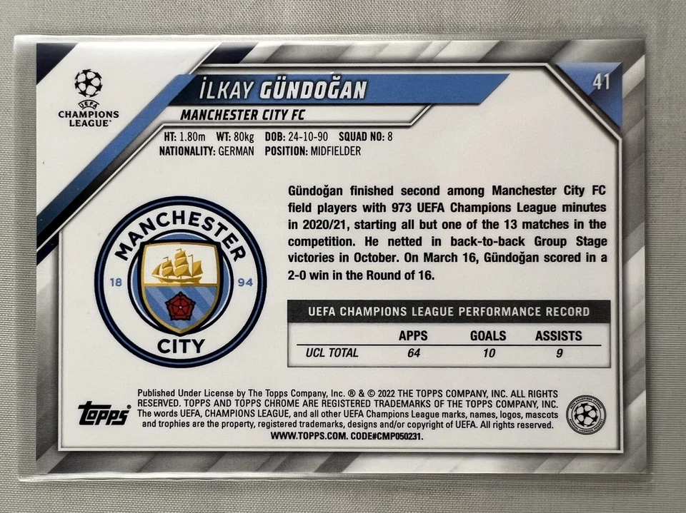Ilkay Gundogan 2021-22 Topps Chrome UEFA UCL Neon Green Lava Refractor SSP - Image 2 of 3