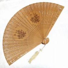 Japanese Sandalwood Folding Fan Sensu Rose painting Openwork carving 232mm Oogi