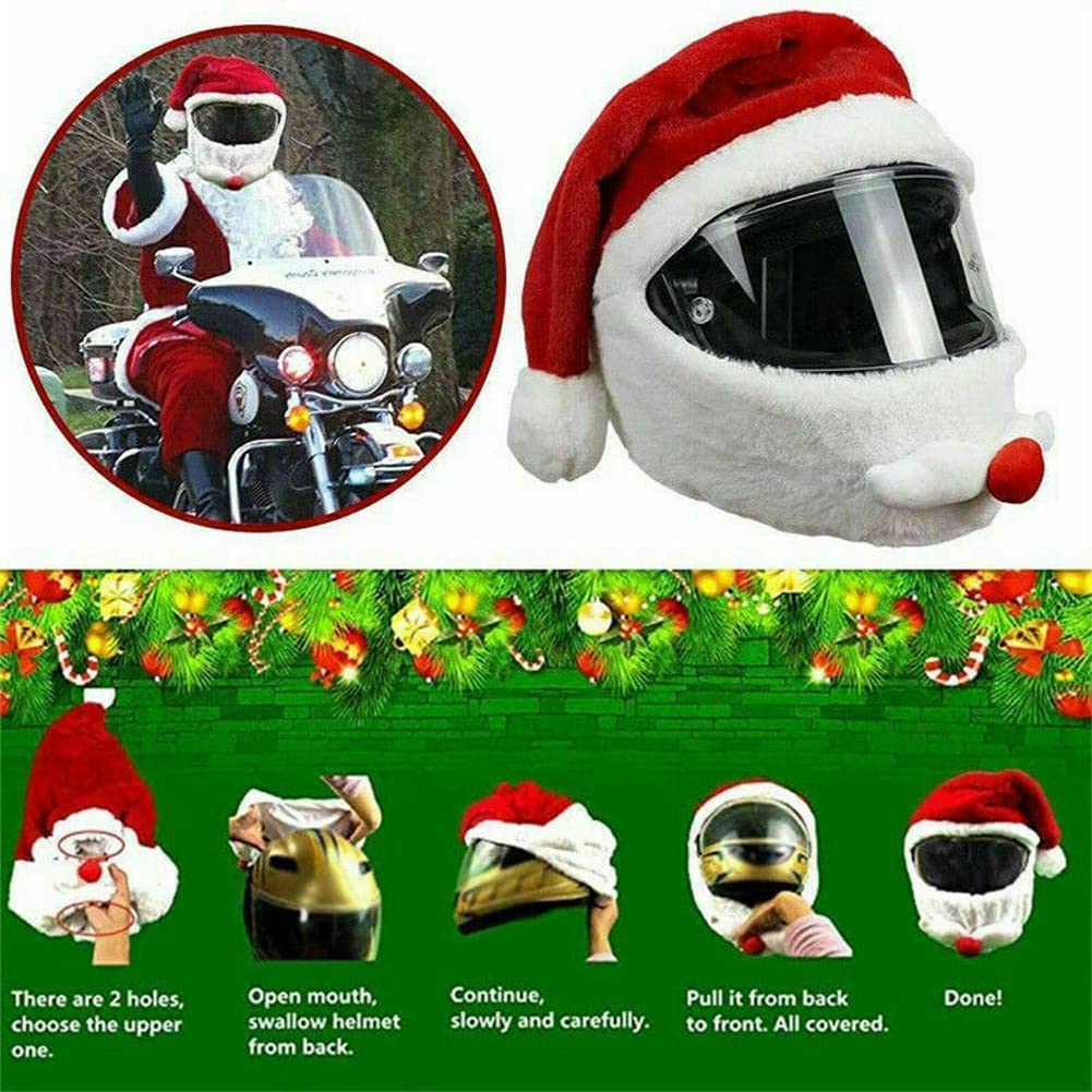 Christmas Santa Claus Hat Motorcycle Helmet Cover Outdoor Fun Cartoons