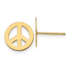 14K Yellow Gold 10mm Peace Sign Stud Earrings Push Back Madi K Childrens Jewelry