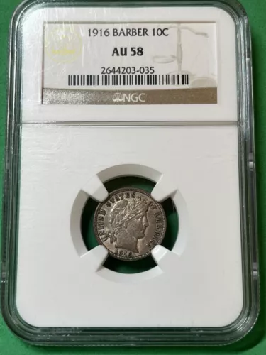 1916 Barber Dime NGC Certified AU 58