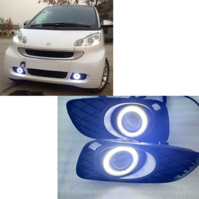 LED DRL Fog Lamps COB Angel Eyes Halo Bumper Bezels For Smart Fortwo 2008-2012