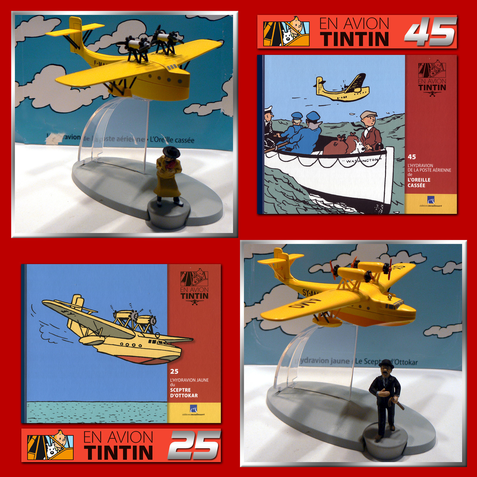 Figurines En avion Tintin Moulinsart n° 45 et 25 en métal