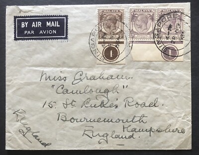MALAYSIA STRAIT SETTLEMENTS ENVELOPE 1936 NO. 263 266 5c. E 10 BDF N. TAV. 1 CIRCLE