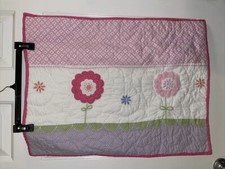 Pottery Barn Kids Quilted Sham Pink Floral Embroidered Flower Applique Tie Close