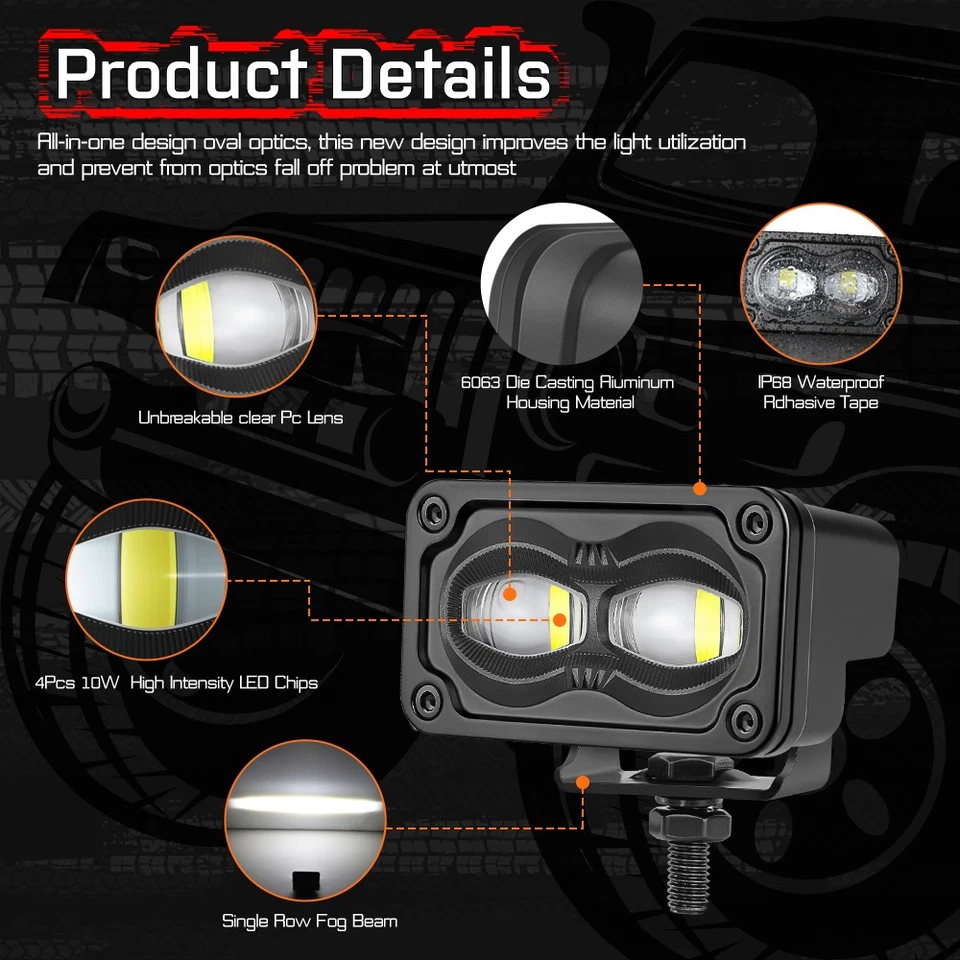 Par de luzes de neblina LED SAE 3 polegadas 40W aprovado pelo DOT cubo de luz LED pods rua legal - Imagem 2 de 4