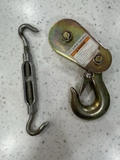 40001b 1/4" Lifting Pulley Winch Hoist Block Hook W/ Safety Clip for 4mm Cable