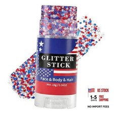 Red White and Blue Face Hair Body Glitter Stick with Star Sequins,4th of July