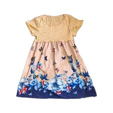  Lace Floral Butterfly Short Sleeve Knee Length Babydoll Dress for Women