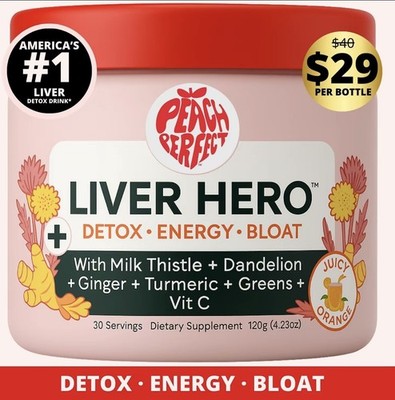 Peach Perfect Liver Detox Dandelion, Ginger, Turmeric, Greens & Vit C 30 servs 