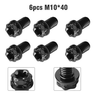 6pcs Titanium Bolts Torx Head Flange Screws M10x40mm Black For Motorcycle Bike