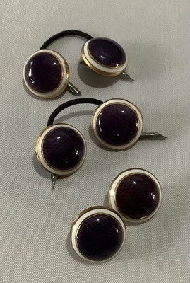 Taraware Dress Studs, Dublin, Gold Tone Setting - Purple and White Enamel - 6