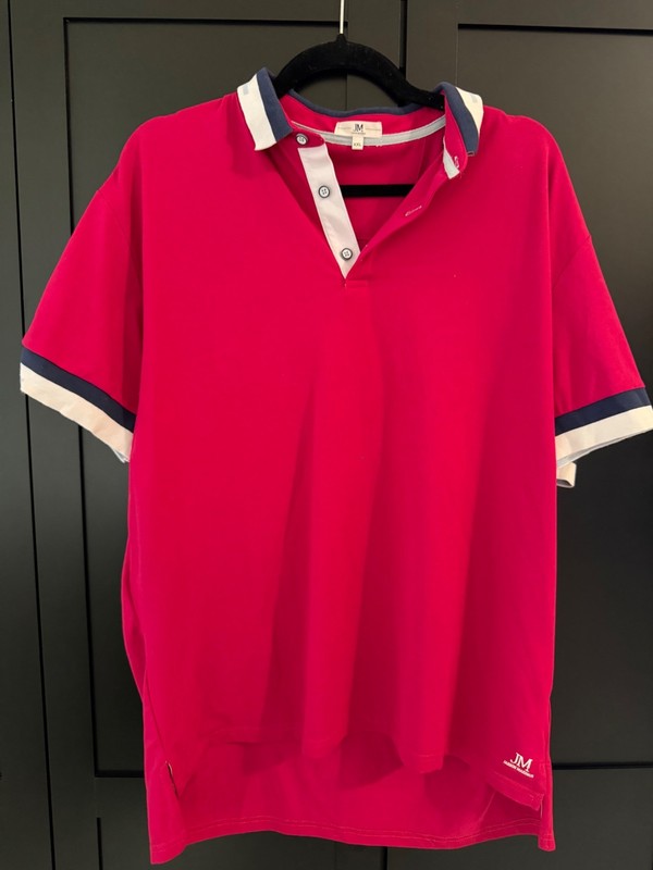 Jaxson Maximus Mens XXL Polo Shirt Red Navy White Trim Luxury Miami Brand