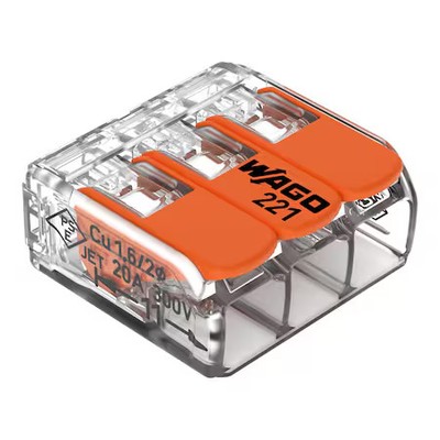 Wago 221-413/K194-4045 Lever Wire Connector, 12 Awg Max, 3 Port, Transparent,