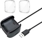 Fitbit Versa 2 Charger Dock Stand with Cable & 2-Pack Screen Protector Case