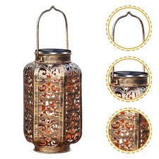 Outdoor Solar Light Metal Landscape Lighting Hanging Lantern Hollow