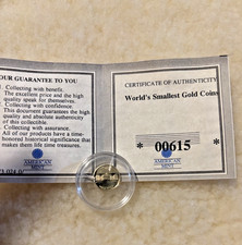 "Worlds Smallest Gold Coins" - Fort Knox 0.5g 14kt. Proof Gold Coin w/COA 3670.21 per troy oz