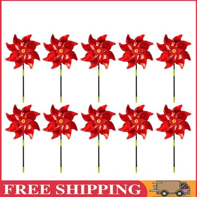 10 Pack Reflective Pinwheels Sparkly Bird Repellent Windmill Garden Decor (Red)