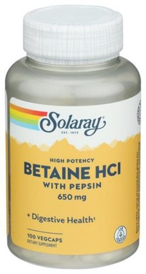 9/28 Solaray High Potency HCL + Pepsin 650 mg VCapsules, 100 Count