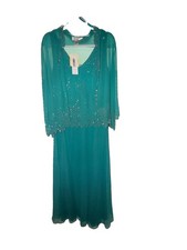 JKara Dress Womens 12 Aqua Mother of Bride Jacket Beaded Chiffon Formal NWT