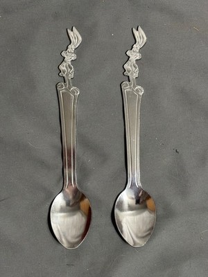 Lot TWO vintage NESQUIK NESTLE QUIK Rabbit Bunny stainless steel 7.5'' SPOON