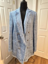 Zara Blue Tweed Jacket Blazer S 